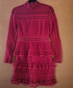 AQUA Long sleeve crotchet Red ruffle skirt dress Small